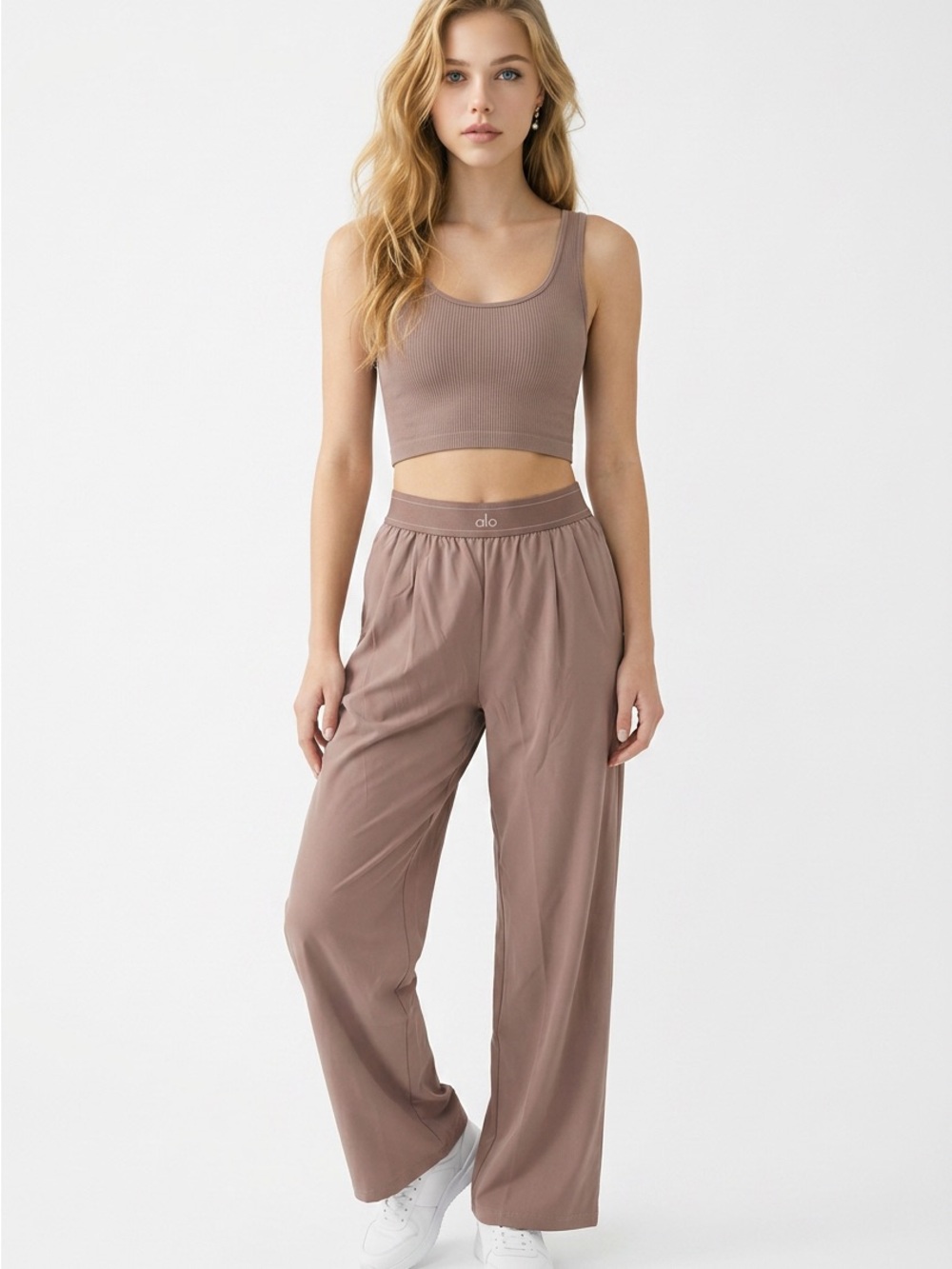 ALO Yoga Mauve Brown Elastic-Waist Lounge Pants - Picture 2 of 9